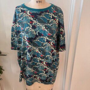 WeSC Men's Short Sleeve Oden Koi Fish AOP Japanese Pattern Pullover Shirt Size X
